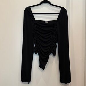 Free People Black Ruched Long Sleeve Top
